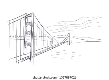 Golden Gate Bridge Usa America Vector Sketch City Illustration Line Art 