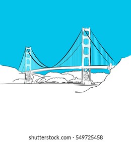 Golden Gate Bridge, vector, Blue Series, Hand-drawn Vector Artwork