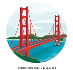 Golden Gate Bridge vector illustration San Francisco California United States of America isolated on white background