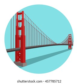 Golden Gate Bridge. Vector Illustration On Isolated White Background.San Francisco