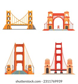 Golden gate bridge vector isolated set