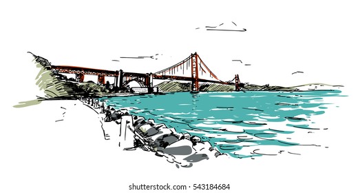 Golden Gate Brige San Francisco. Hand drawn sketch