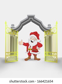 golden gate entrance with happy Santa Claus vector illustration