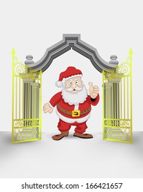 golden gate entrance with Santa Claus vector illustration