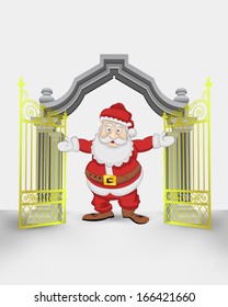 golden gate entrance with Santa Claus welcome vector illustration