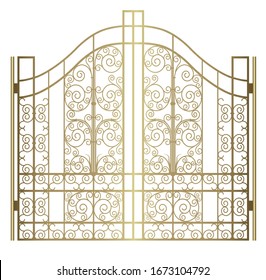 golden gate with forged ornaments on a white background