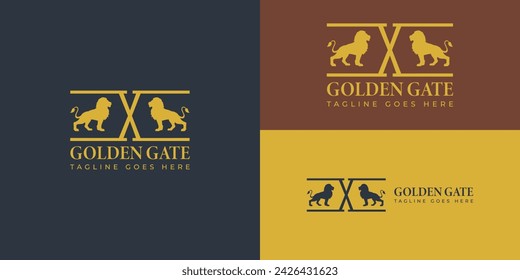 Logotipo del León Golden Gate aplicado para el negocio de la joyería. Royal Lion King Gate Door Knocker con forma de escudo Premium para el diseño del logotipo de Guard Protect