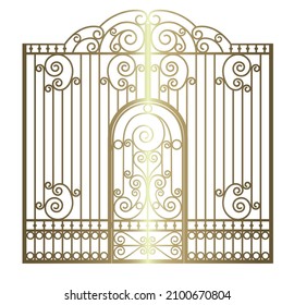 golden gate with openwork ornament and arched door