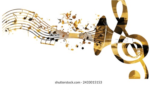 Goldener G-Klef mit Grammophon-Horn isolierte Vektor-Illustration Design.	