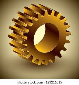 Golden gear 3d vector icon, eps 10.