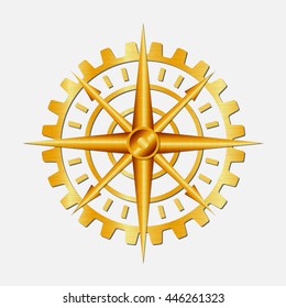 Golden gear compass. Vector and illustration.