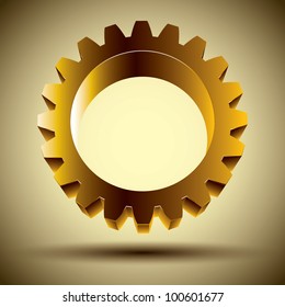 Golden gear icon, 3d vector design element.