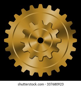 Golden gear on black background.