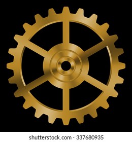 Golden gear on black background.