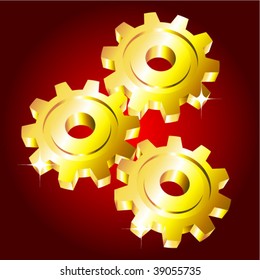 Golden gear on red background