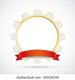 Golden gear with red ribbon on the white background. Eps 10 vector file.