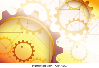 Golden gears background. Colorful vector abstract background. Clock work mechanism abstract wallpaper Gold energy concept. Blinding golden shine. clock gears wallpaper. futuristic digital illustration