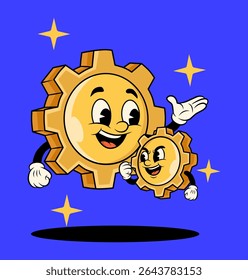Golden gears, large and small, symbolize teamwork, leadership,mentorship. vital role of senior members guiding junior colleagues toward common goals,fostering harmonious work and social environment.