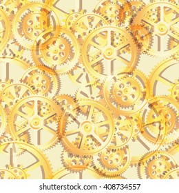 golden gears on a yellow background, seamless pattern vector illustration