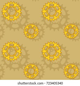 Golden gears and sprockets seamless vector pattern