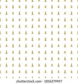 Golden gemetric fir-trees on white background. Forest seamless winter pattern with spruce. Christmas vector ornament. holiday simple texture for printing on fabric or paper.  