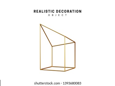 Objeto 3d geométrico dorado aislado en fondo blanco