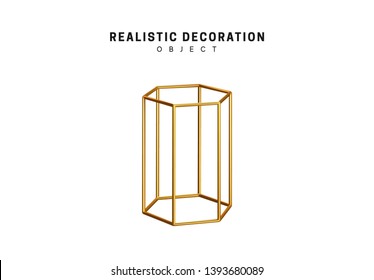 Golden geometric 3d object isolated on white background