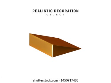 Golden geometric 3d object isolated on white background. Gold metallic geometry elements. Realistic acute triangle vector illustration.