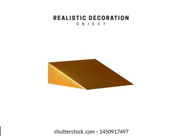 Golden geometric 3d object isolated on white background. Gold metallic geometry elements. Realistic acute triangle vector illustration.