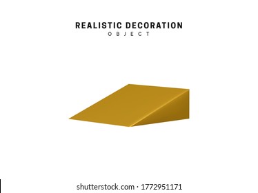 Golden geometric 3d object isolated on white background. Gold metallic geometry elements. Realistic acute triangle vector illustration.