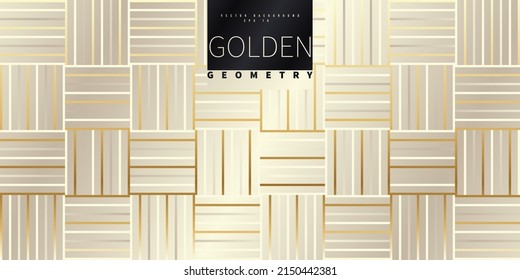 Patrón abstracto geométrico dorado. Lujoso adorno lineal dorado. Diseño de primera calidad para papeles pintados, tejidos de seda y decoración. Ilustración vectorial.