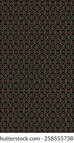 Golden geometric art deco pattern with green pearls on a black background. Arabic and islamic ornament vector illustration for social media background, poster, etc