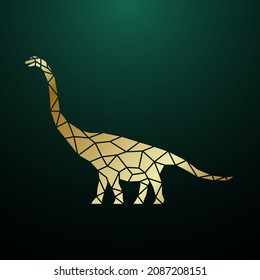 Golden geometric Brachiosaurus dinosaur illustration. Polygonal dinosaur silhouette. Stock vector illustration.