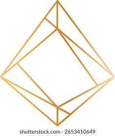 Forma de diamante geométrico dourado com efeito gradiente, representando luxo, elegância e sofisticação, ideal para projetos de marca de alta qualidade, moda e joias
