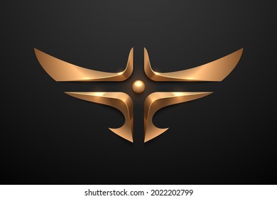 Golden geometric eagle silhouette on black background