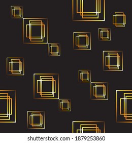 Goldene geometrische Elemente auf schwarzem Hintergrund in zufälliger Organisation. Art-Deco-Stil. Einfaches, grafisches, nahtloses Muster.