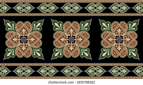 Golden geometric ethnic pattern border on black background.EPS10 Illustration.