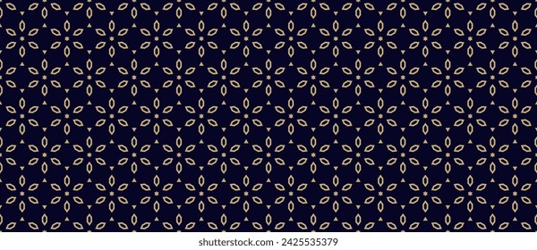 Golden geometric floral pattern. Vector ornamental seamless texture in traditional oriental style. Abstract luxury ornament with flower shapes. Elegant black and gold background. Repeated geo design