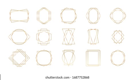 Marco geométrico dorado, elementos abstractos en estilo art deco para bodas y tarjetas de cumpleaños. Conjunto de marcos delgados dorados para decoración de invitación. Ilustración del vector