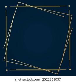 Camadas de Quadros Geométricos Dourados no Fundo Escuro - Modelo de Estilo Art Déco Geométrico para Cartões de Convite, Folhetos - Design Vetorial Line-Art