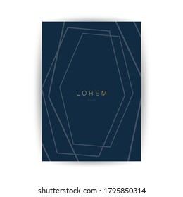 Marco geométrico dorado, patrón de líneas - Plantilla de estilo Art Deco geométrico minimalista para tarjetas de invitación, volantes - Diseño de vectores de línea-arte sobre fondo oscuro