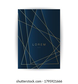 Marco geométrico dorado, patrón de líneas - Plantilla de estilo Art Deco geométrico minimalista para tarjetas de invitación, volantes - Diseño de vectores de línea-arte sobre fondo oscuro