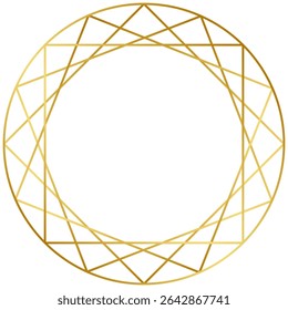 Golden Geometric Frame. Luxury Art Deco Polyhedron Border, Decorative Line Element and Abstract Polygon Shape for Wedding Invitation, Card, Poster and Elegant Design Template