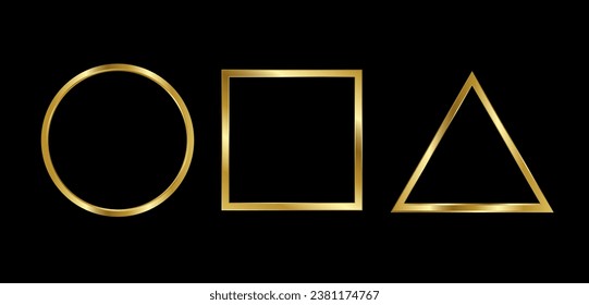 Golden geometric frame. frame golden. vector frame gold. circle, rectangle and triangle frame gold