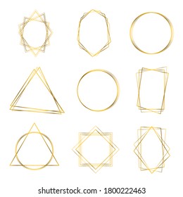 Goldene geometrische Rahmen. Art-Deco-Stil für Hochzeitseinladung, luxuriöse Vorlagen, dekorative Muster