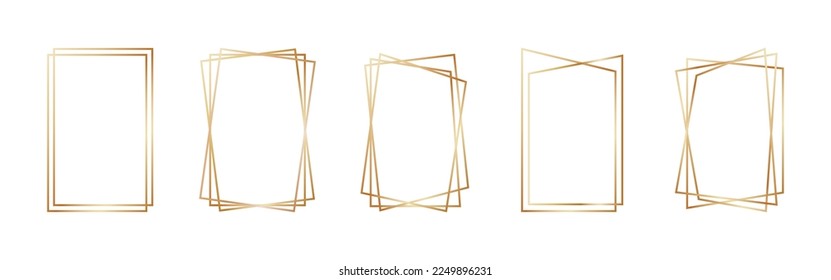 Golden geometric frames in art deco style. Luxury gold borders for for wedding invitation. Thin line polygonal set for invitation decoration. Vector illustration isolated on white background.