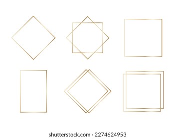 Golden geometric frames in art deco style. Luxury gold borders for for wedding invitation. Thin line polygonal set for invitation decoration. Vector illustration isolated on white background.