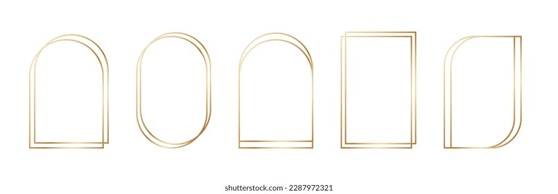 Golden geometric frames in art deco style. Luxury gold borders for for wedding invitation. Thin line oval and rectangle set for invitation decoration. Vector illustration isolated on white background.