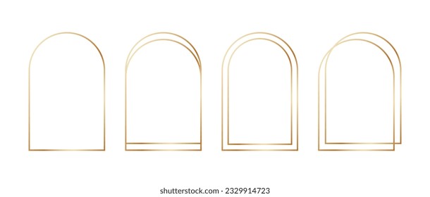 Golden geometric frames in art deco style. Luxury gold borders for for wedding invitation. Thin line oval arch set for invitation decoration. Vector illustration isolated on white background.