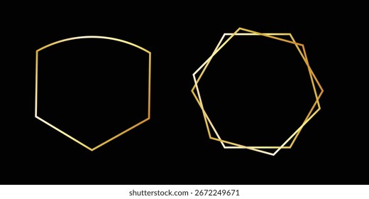 Goldene geometrische Rahmen im Art-Deco-Stil. Luxuriöse Goldränder für Hochzeitseinladungen. Oval mit dünner Linie und Rechteck für die Einladungsdekoration.